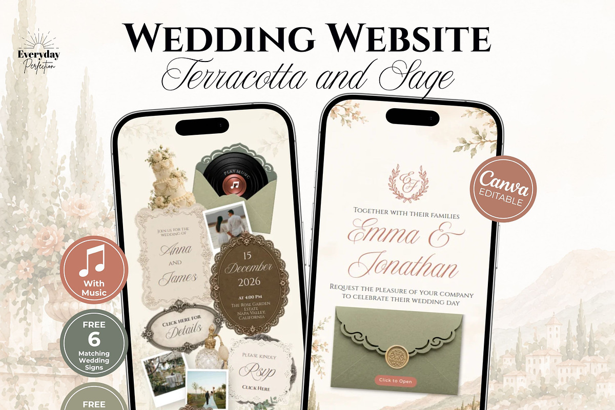 Green and Terracotta Wedding Website, a Landing Page Template by Everyday Perfection (Photo 1 of 12)