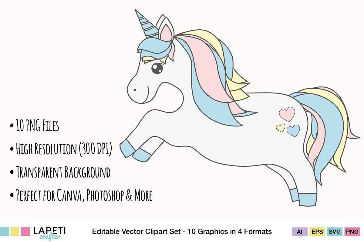 Cute Pastel Unicorn Clipart, an Animal Illustration by Lapeticrafter (Photo 5 of 8)