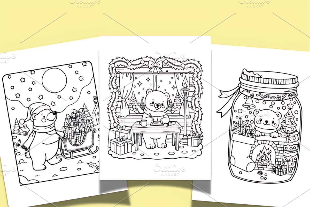 Polar Bear Christmas Coloring Page, a Seasonal Illustration by Design ...