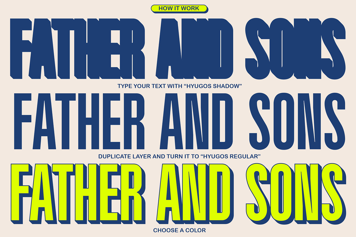 Hyugos | Condensed Shadow Font!!, a Sans Serif Font by Fateh.Lab (Photo 3 of 12)