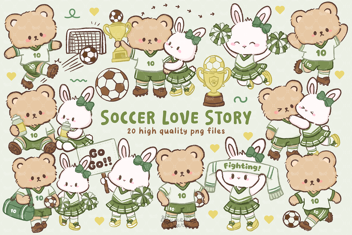 Soccer Love Story Bear Bunny Clipart, a Sport Illustration by Blumensdiary (Photo 1 of 6)