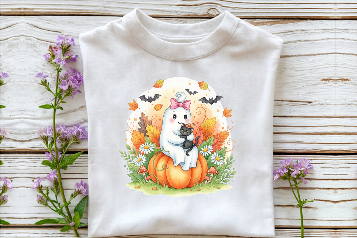 Halloween Fall Ghost Cat Boho Flower, an Illustration by DreamArtGraphic (Photo 2 of 4)