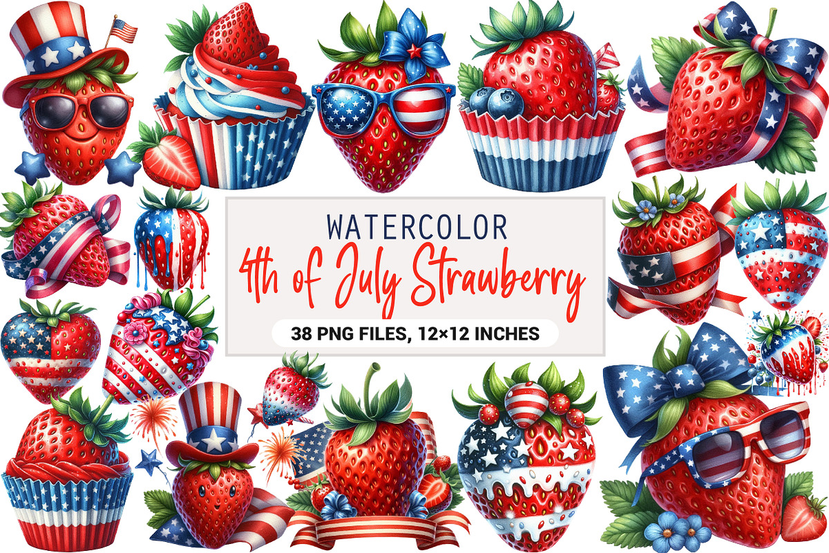 4th of July Strawberry Clipart, an Illustration by DreamArtGraphic (Photo 1 of 4)