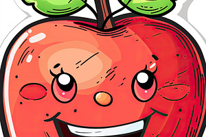 A cheerful red cartoon apple with a, a Photo by LOGOCREATIVE