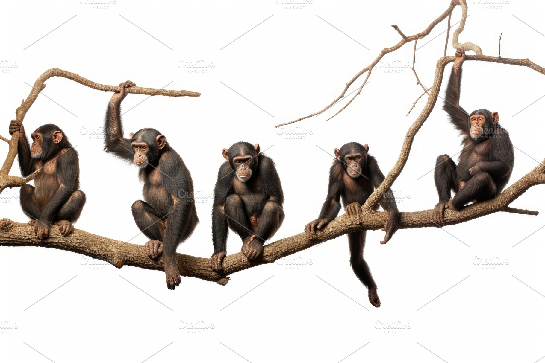 Chimpanzee sitting on a branch isola, a Photo by Iftikhar Alam