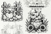 Pumpkin Harvest Line Art Graphics, a Seasonal Illustration by DENIDigitalArtSudio (Thumbnail 1 of 6)