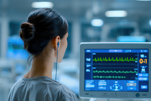 Woman in hospital observes patient v, a Photo by Pixeness Studio