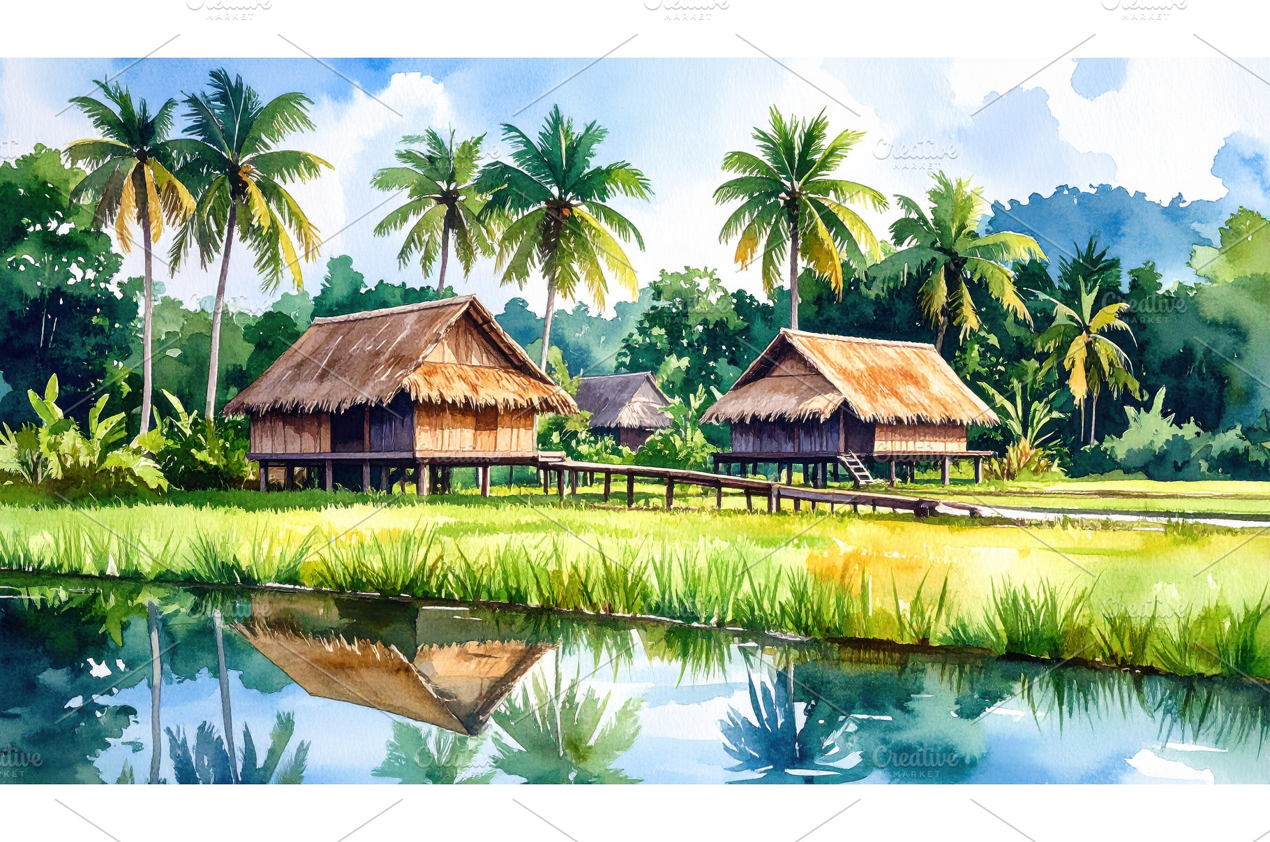 Thatched huts by a rice field, a Nature Photo by Igor Tichonow