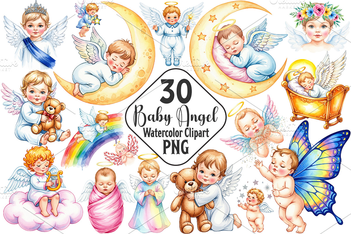 Angel Clipart Baby Angel Clipart Set, an Illustration by RobertsArt (Photo 1 of 7)