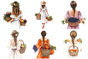 Watercolor Fruits Girl Clipart, a Seasonal Illustration by CitraGraphics (Thumbnail 2 of 6)