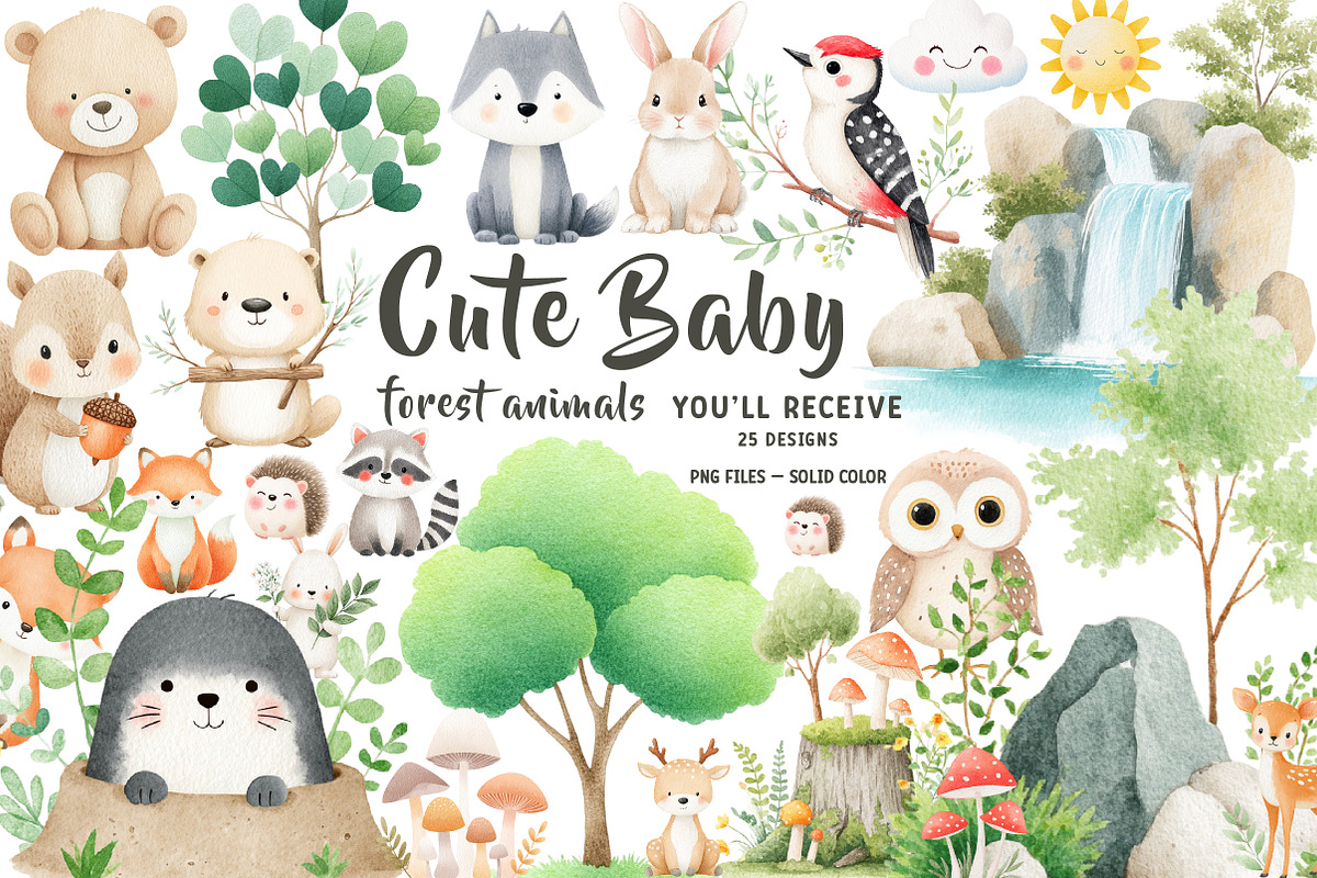 Cute Baby Forest Animals Clipart, an Illustration by CreationArt (Photo 1 of 5)