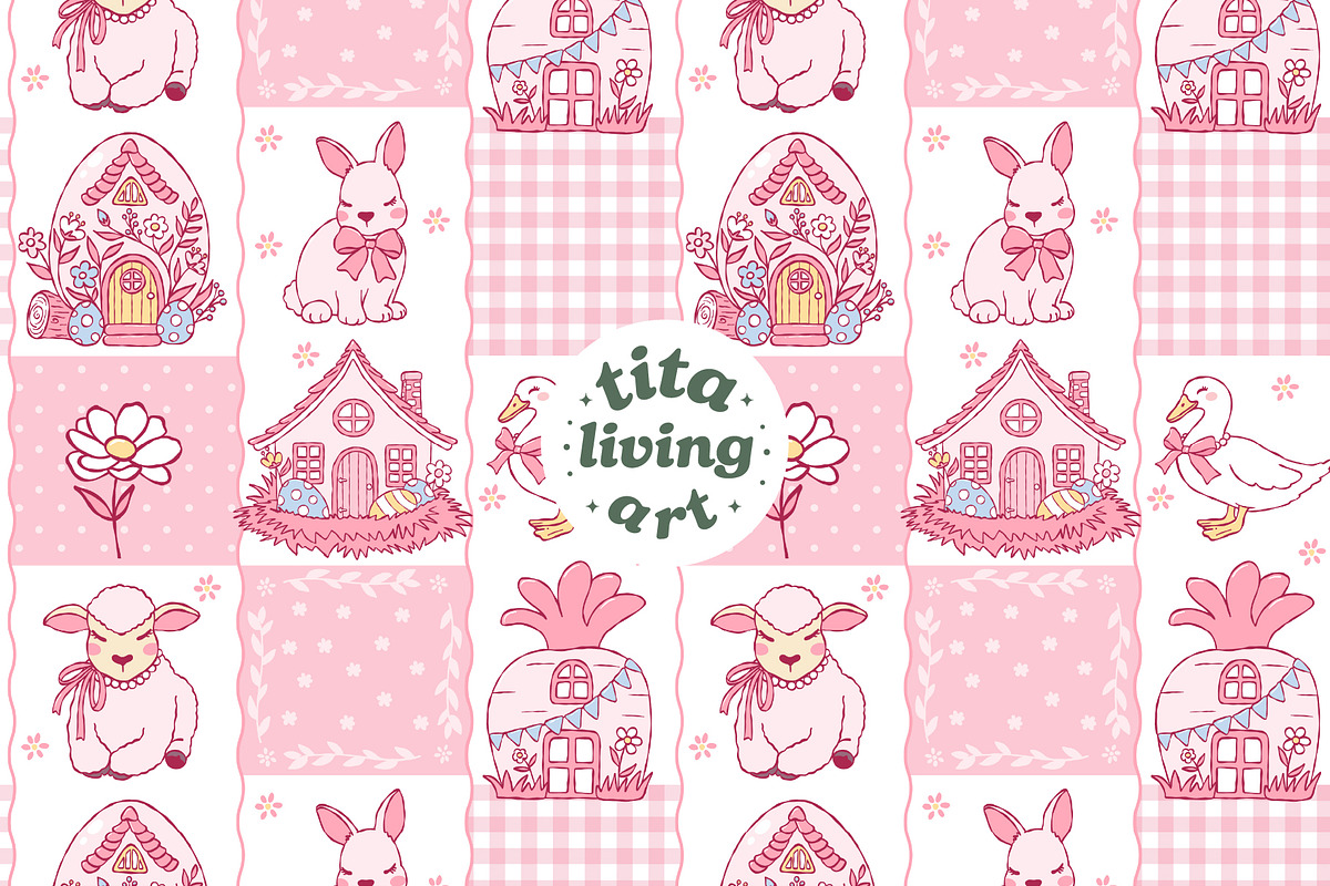 Easter Village Seamless Pattern, a Seasonal Illustration by TitaLivingArt (Photo 1 of 13)