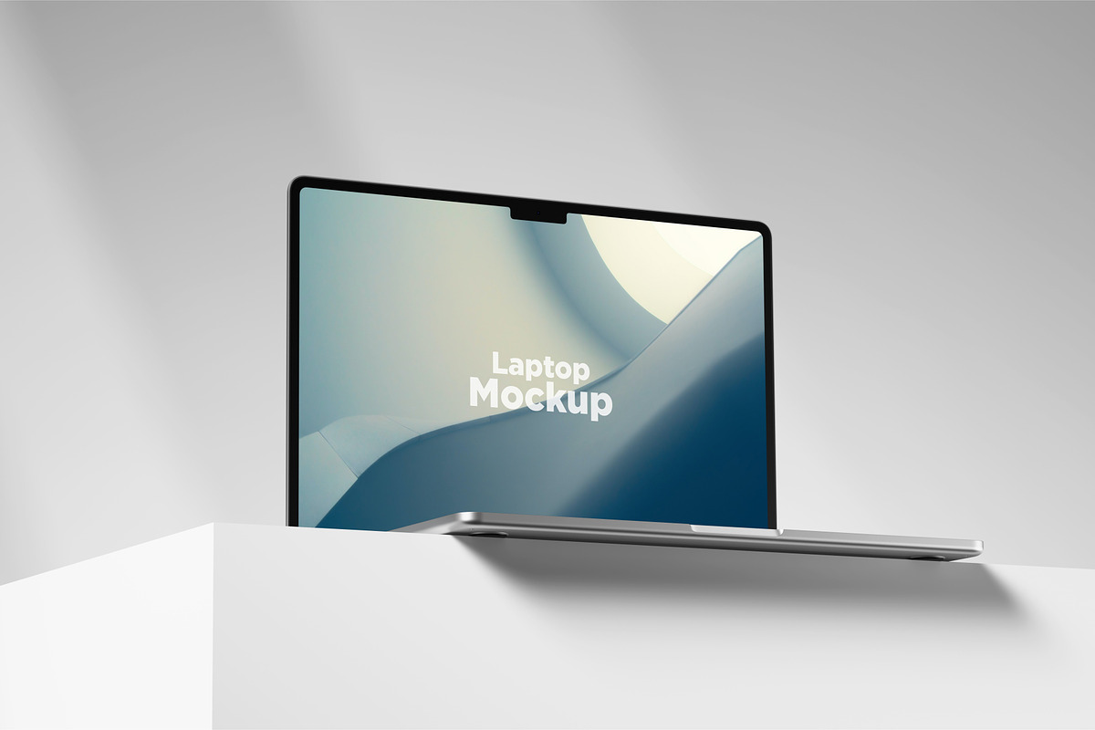 Macbook Air on Platform Mockup, a Mac Mockup by DreamVisuals (Photo 1 of 2)