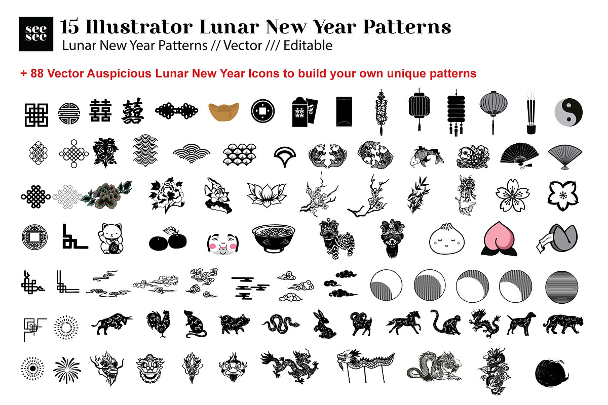 15 Vector Lunar New Year Patterns, a Pattern Graphic by CC CREATIVE CO (Photo 5 of 23)