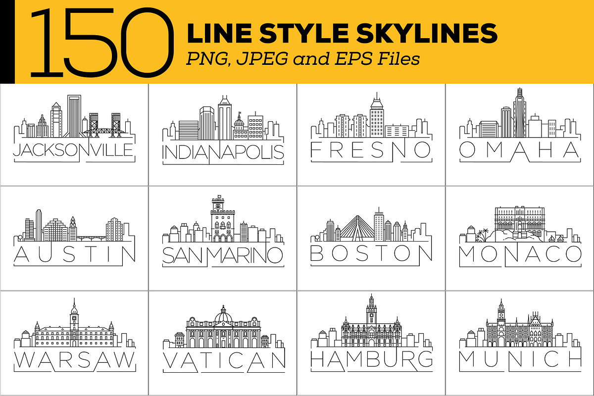 150 - Linear Style City Skylines, an Outline Icon by Kursat Unsal (Photo 2 of 18)