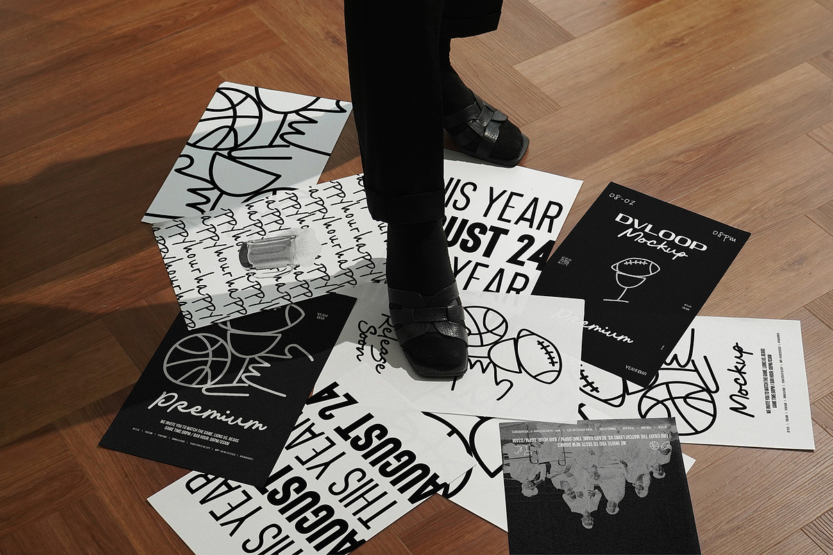 Posters on the floor Mockup, a Books & Magazine Mockup by DVLOOP MOCKUP (Photo 1 of 3)