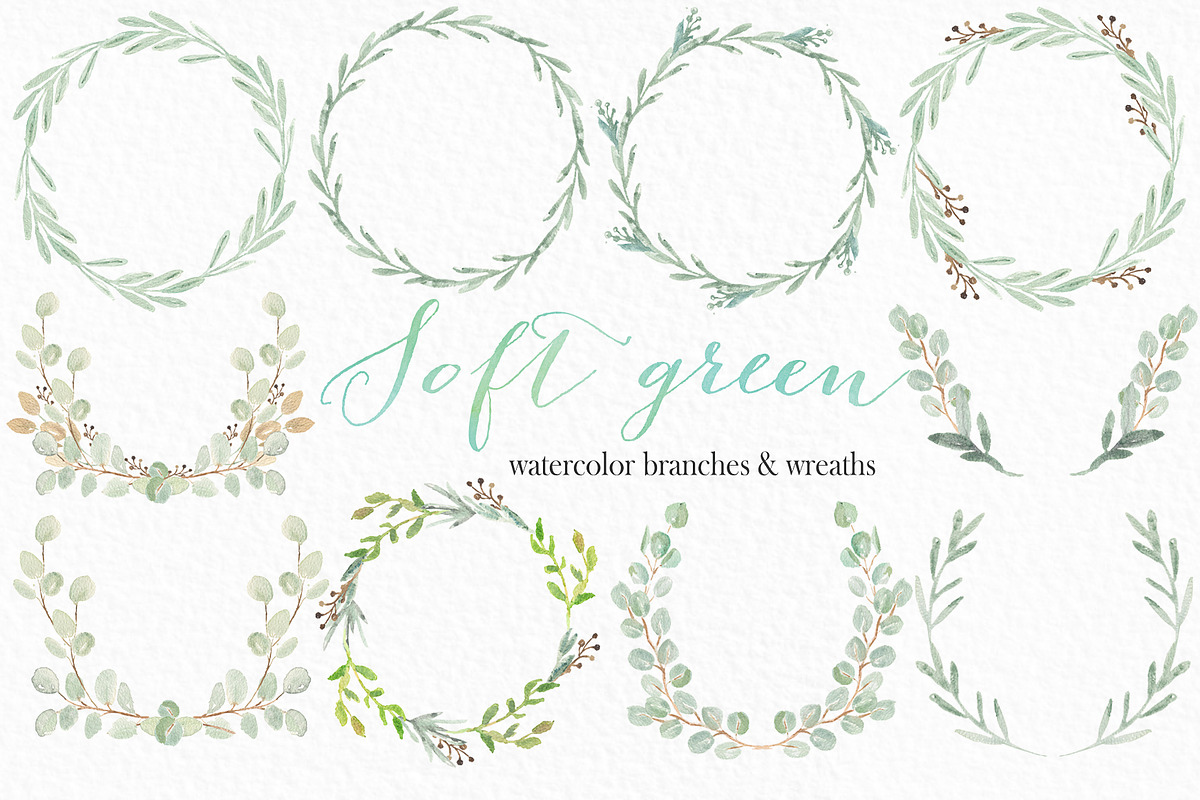 Soft green wreaths branches clipart, an Illustration by LABFcreations (Photo 5 of 5)