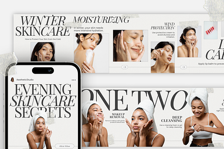 Skincare CANVA Instagram Carousel, a Social Media Template by Aesthetic Design Studio