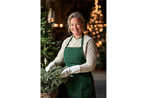 Woman in Apron Holds Festive Green, a Holiday Photo by Lermont51