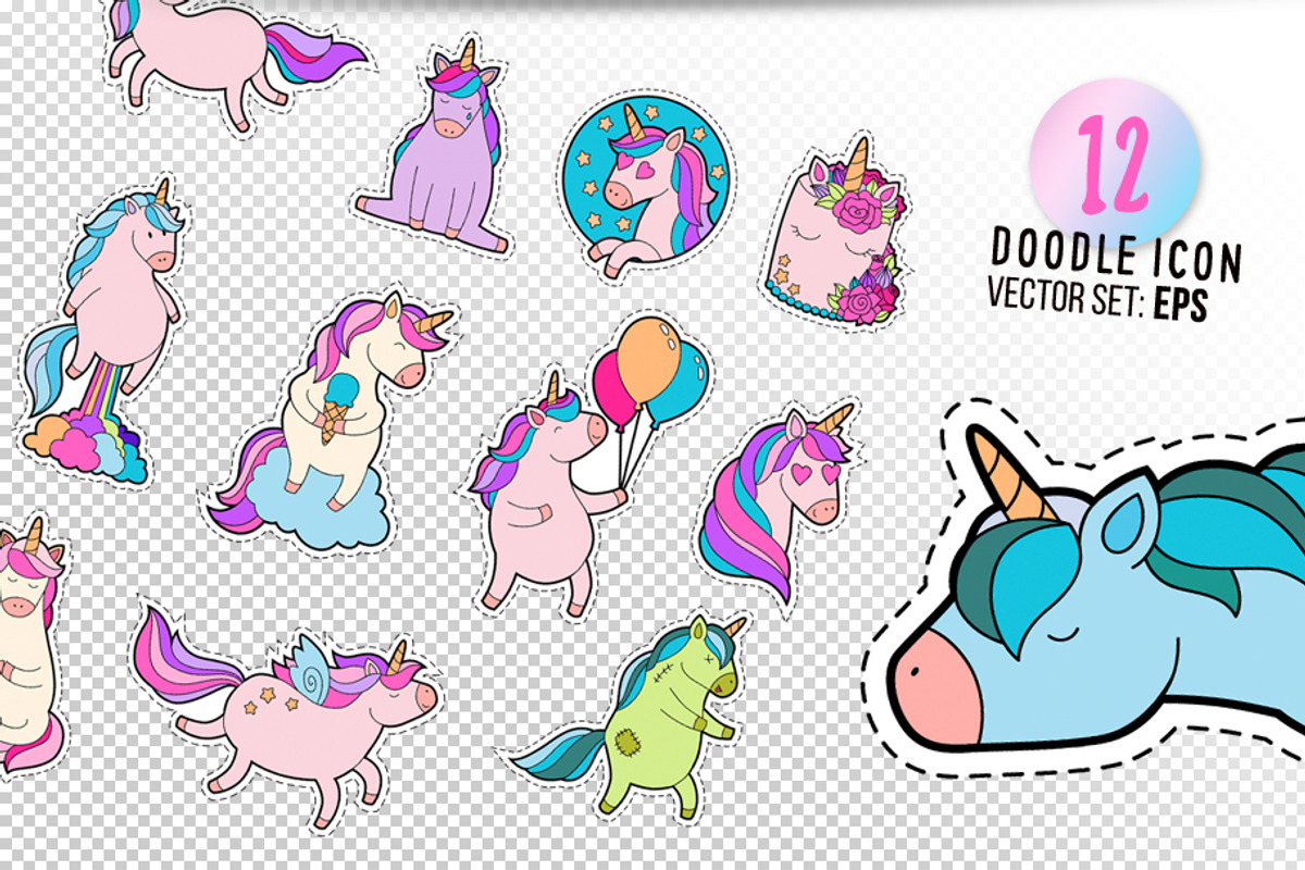 Pink unicorn sticker pack, an Icon by WalnutBird (Photo 2 of 4)