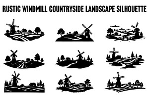 Dutch Windmill Field Set, an Illustration by jahid234