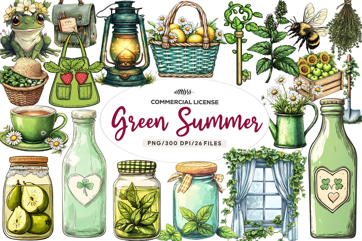 Green Summer Cottagecore Clipart, an Illustration by CreationArt (Photo 1 of 9)