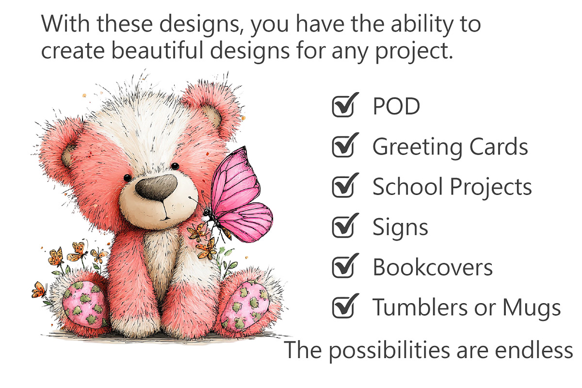Whimsical Teddy Bear Clipart, an Illustration by Pixels.Craft (Photo 3 of 5)