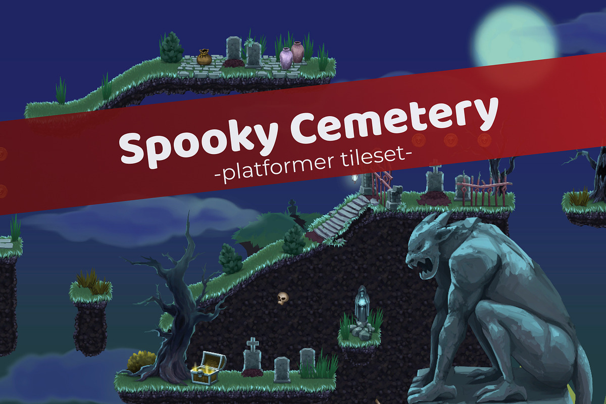 Spooky Cemetery - Platformer Tileset, a Graphic by LudicArts (Photo 1 of 8)