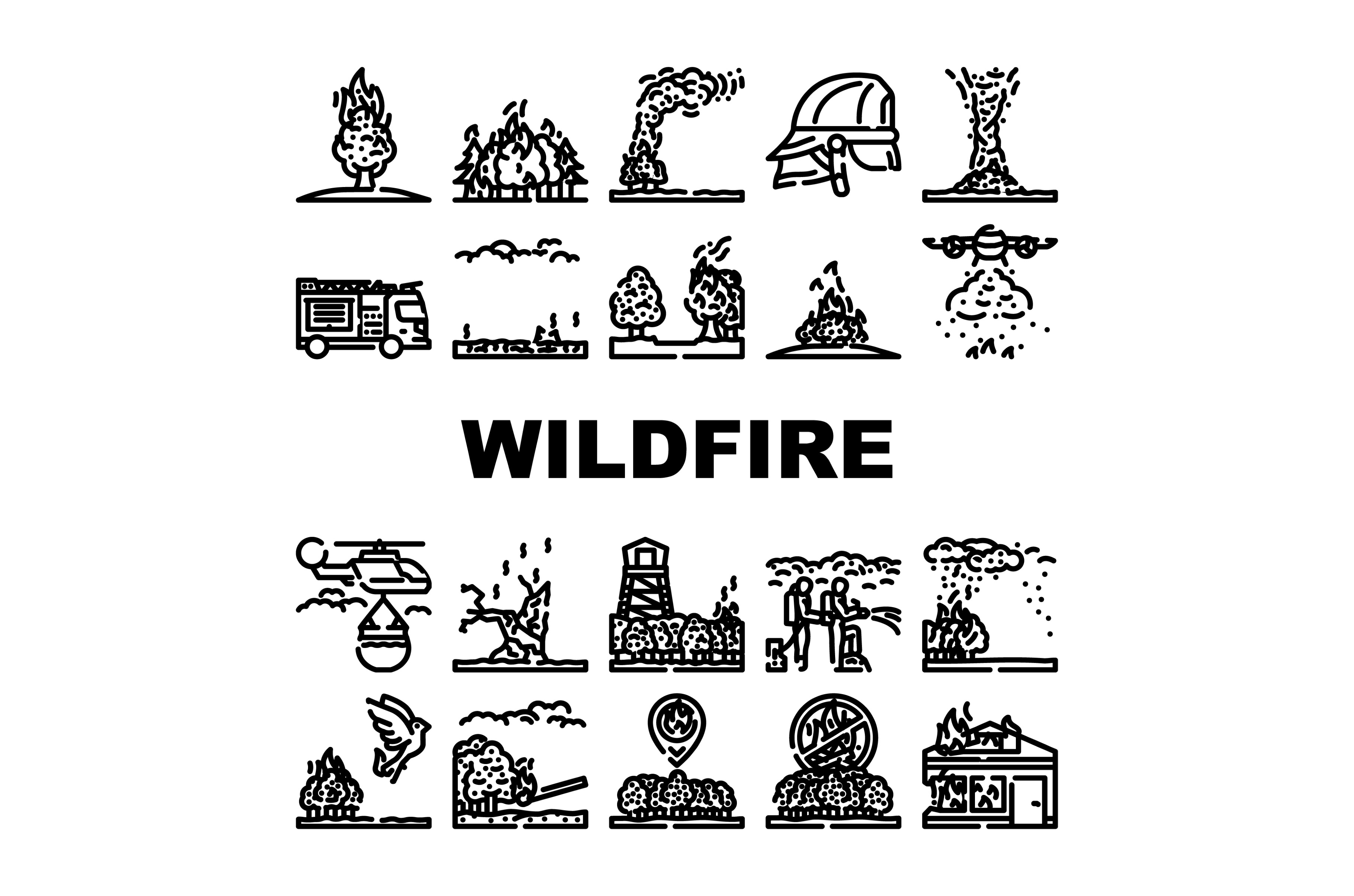 wildfire firestorm burn blaze icons, an Object Illustration by pikepicture