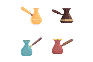 Coffee Pot Icons Set Cartoon Vector