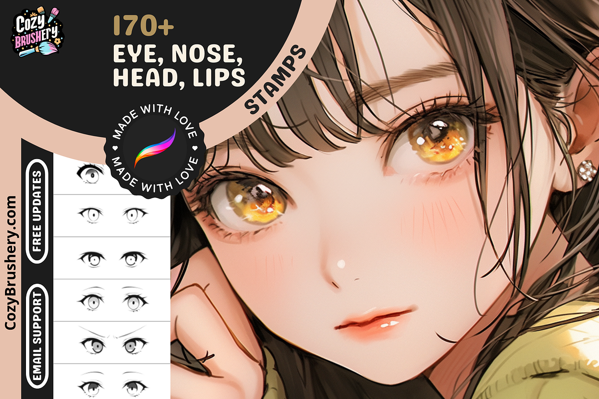 170 Face Stamps for Procreate, a Brush Add-On by Cozy Brushery (Photo 1 of 9)