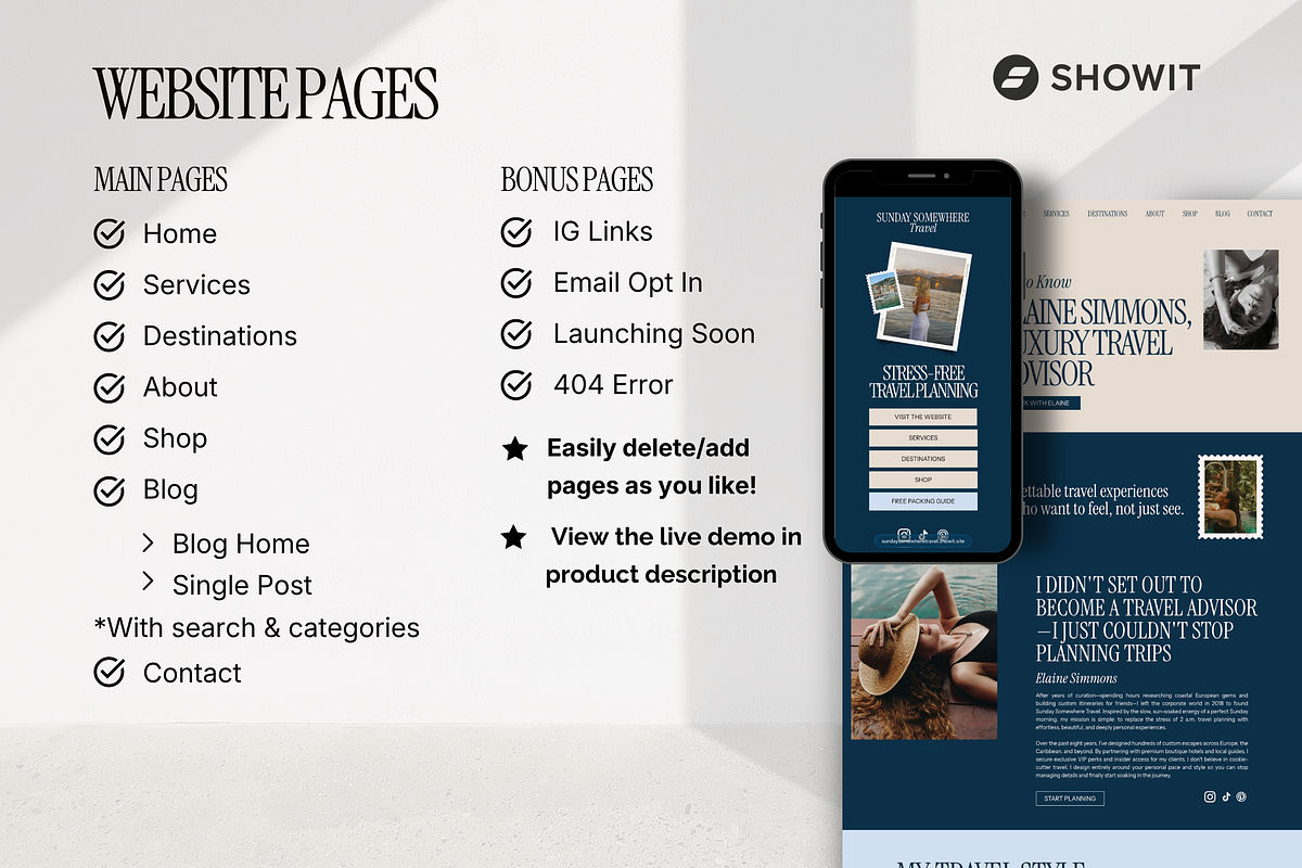 Luxury Travel Agency Showit Website, a Squarespace Template by Warmsoulgallery (Photo 10 of 14)