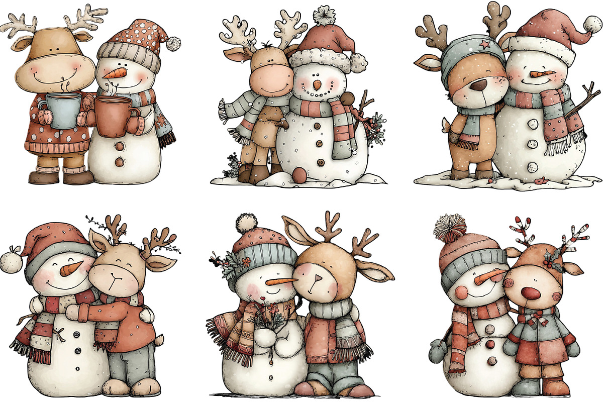 Christmas Reindeer Snowman Clipart, an Illustration by CraftArtStudio (Photo 5 of 6)