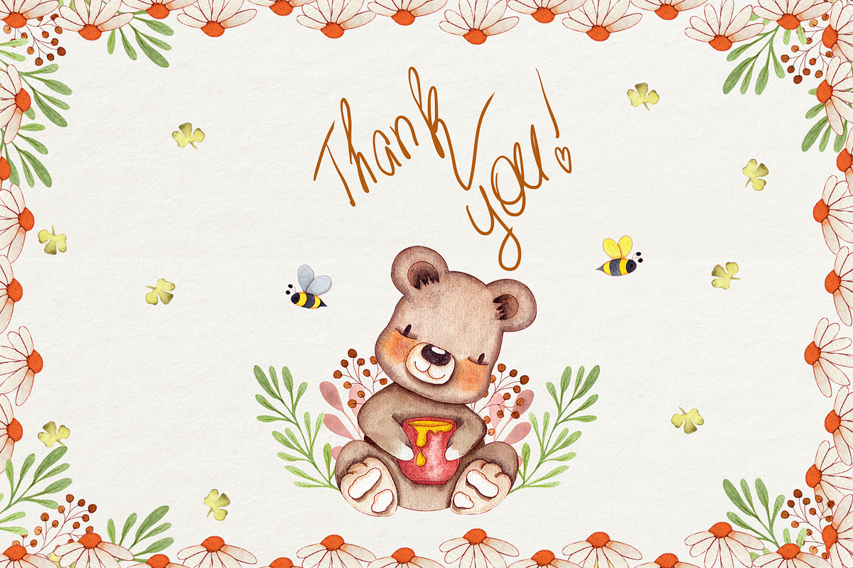 Honey Bears Watercolor Collection, a Decorative Illustration by TanataDesign (Photo 8 of 8)