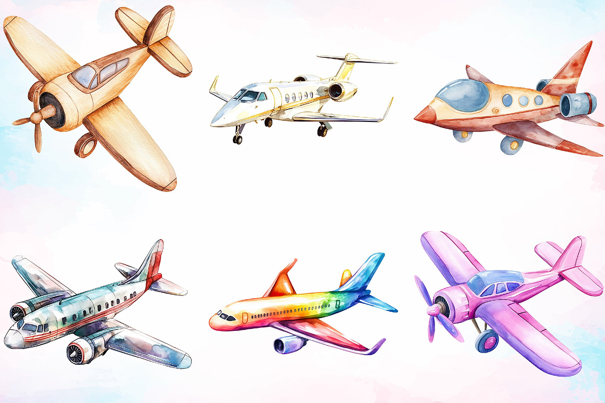 Watercolor Airplane Clipart Bundle, a Technology Illustration by Canvas Craft (Photo 3 of 3)