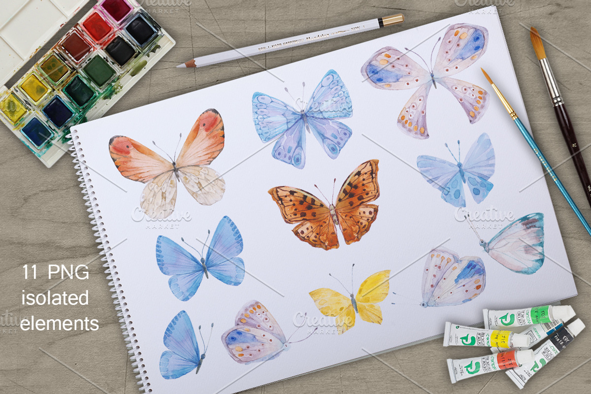 Butterflies. Watercolor collection., an Animal Illustration by maritime_m (Photo 2 of 4)