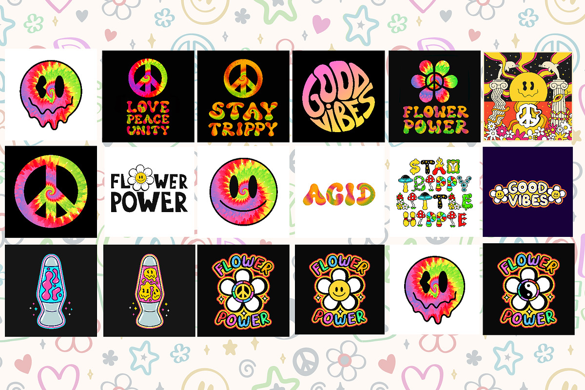 110 Hippie Prints & Seamless Pattern, a Decorative Illustration by Slavko Kahovsky (Photo 5 of 6)