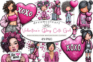 Whimsical Valentine’s Day Cute Girl, an Illustration by DreamCafeArt