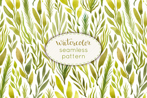Watercolor herbs seamless pattern