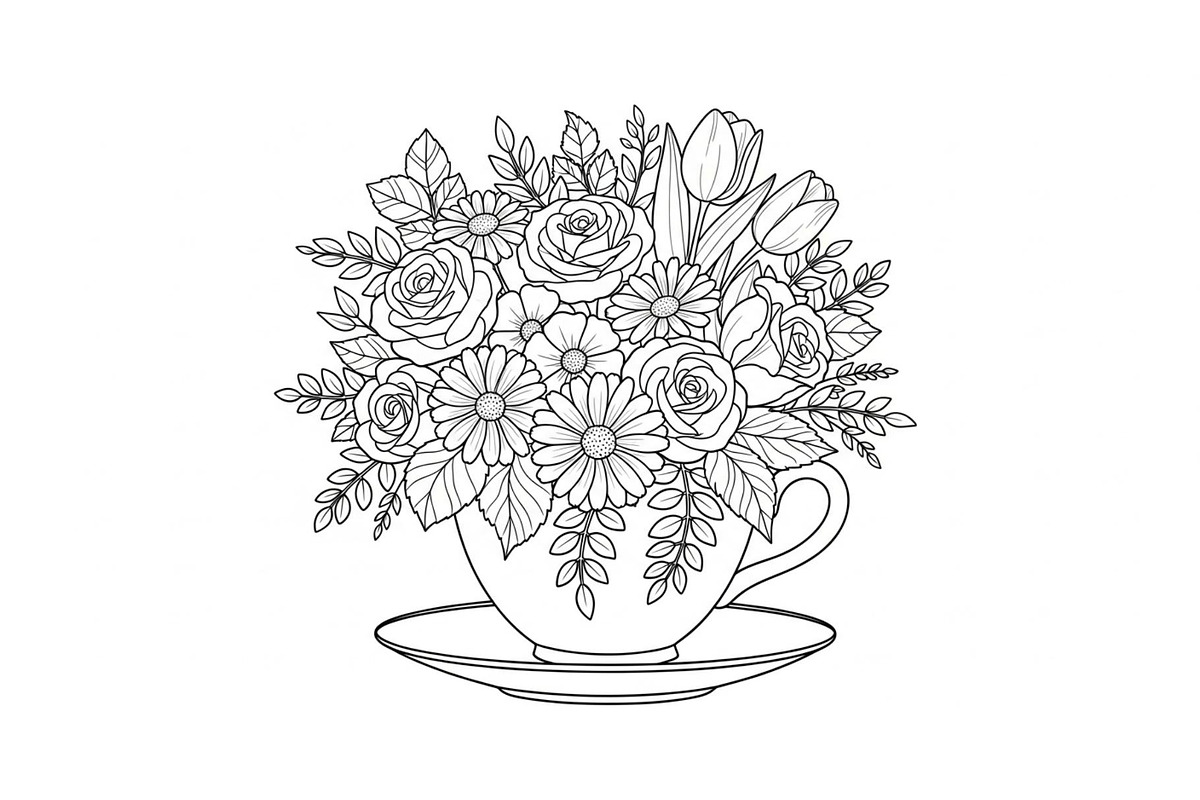 Floral Teacup Line Art Bundle, an Illustration by Gfx_Store (Photo 41 of 51)