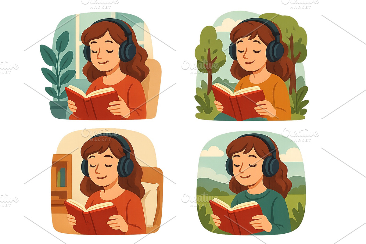 Young woman reading a book while, an Illustration by ZinetroN