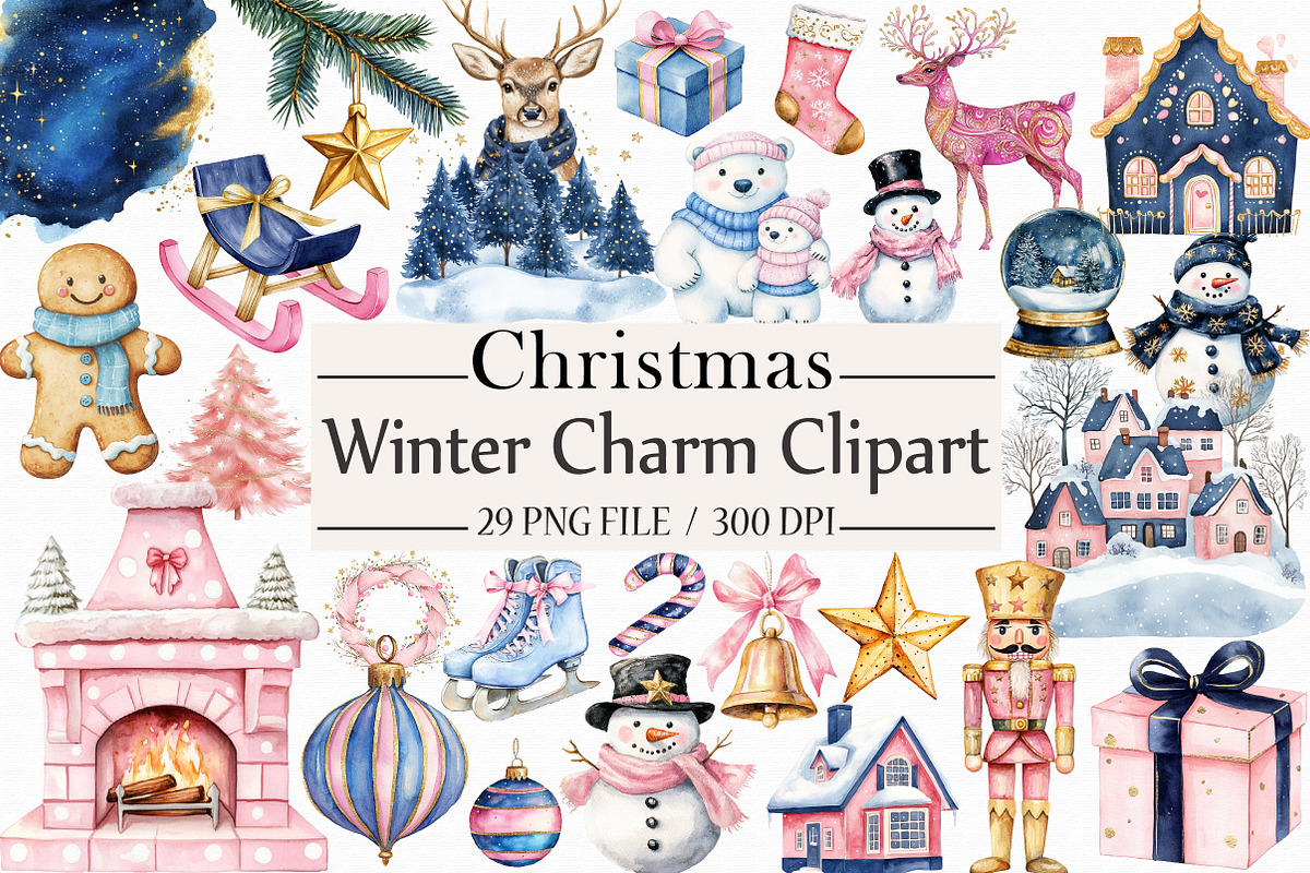 Winter Charm Watercolor Clipart, an Illustration by Libby Wishes