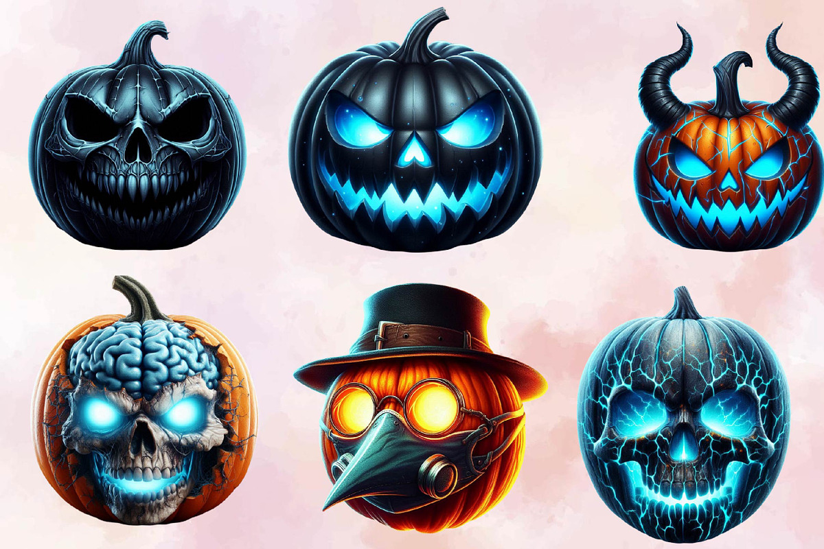 Creepy Black & Blue Halloween Pumpki, an Illustration by SVGArt (Photo 3 of 8)
