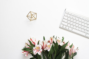 Flower & IMac Keyboard Stock Photo