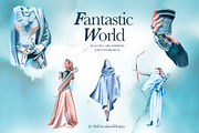 Watercolor Fantastic World Clipart, a Person Illustration by ArtCreationsDesign (Thumbnail 8 of 23)