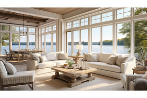 serene lake house interior ai, an Arts & Entertainment Photo by pikepicture