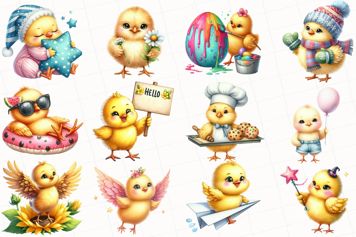 Watercolor Cute Chick Clipart, an Illustration by OK Design (Photo 2 of 5)
