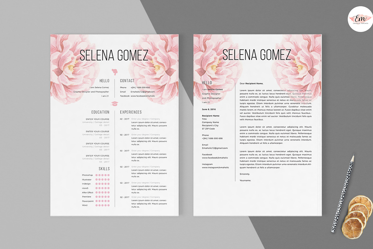 Elegant Floral 2 Pages Resume, a Resume Template by Emaholic Template (Photo 2 of 5)