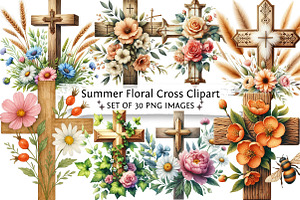 Watercolor Summer Floral Cross Clipa, an Illustration by DreamPrint404