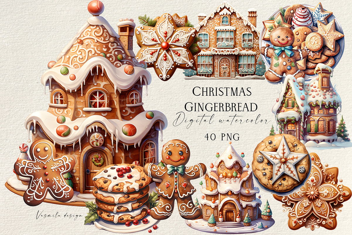 Christmas Gingerbread Clipart, a Food Illustration by Vasmila (Photo 1 of 6)